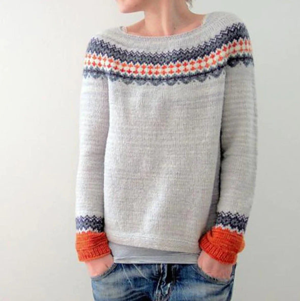 Women’s Casual Knit Sweater Cozy Printed Pullover