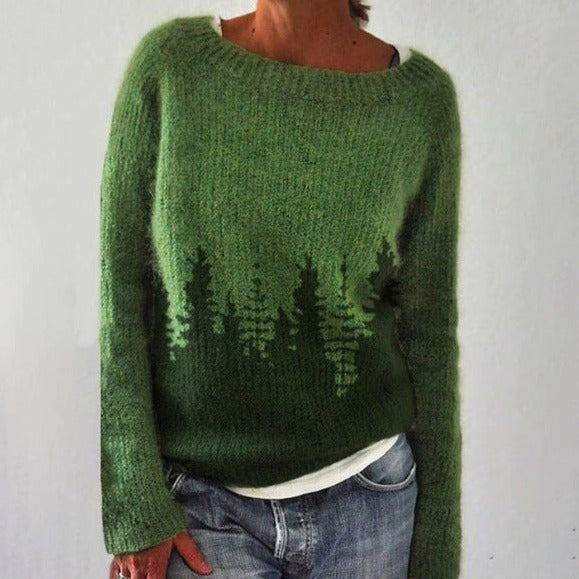Women’s Casual Knit Sweater Cozy Printed Pullover