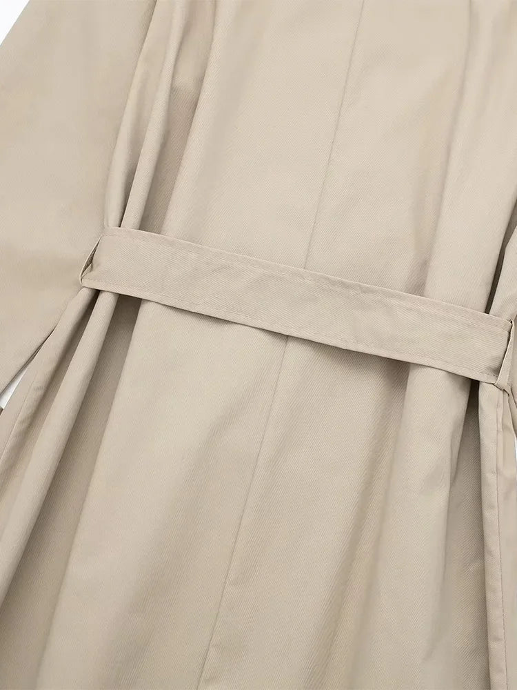 Women's Belted Longline Trench Coat with Wide Collar