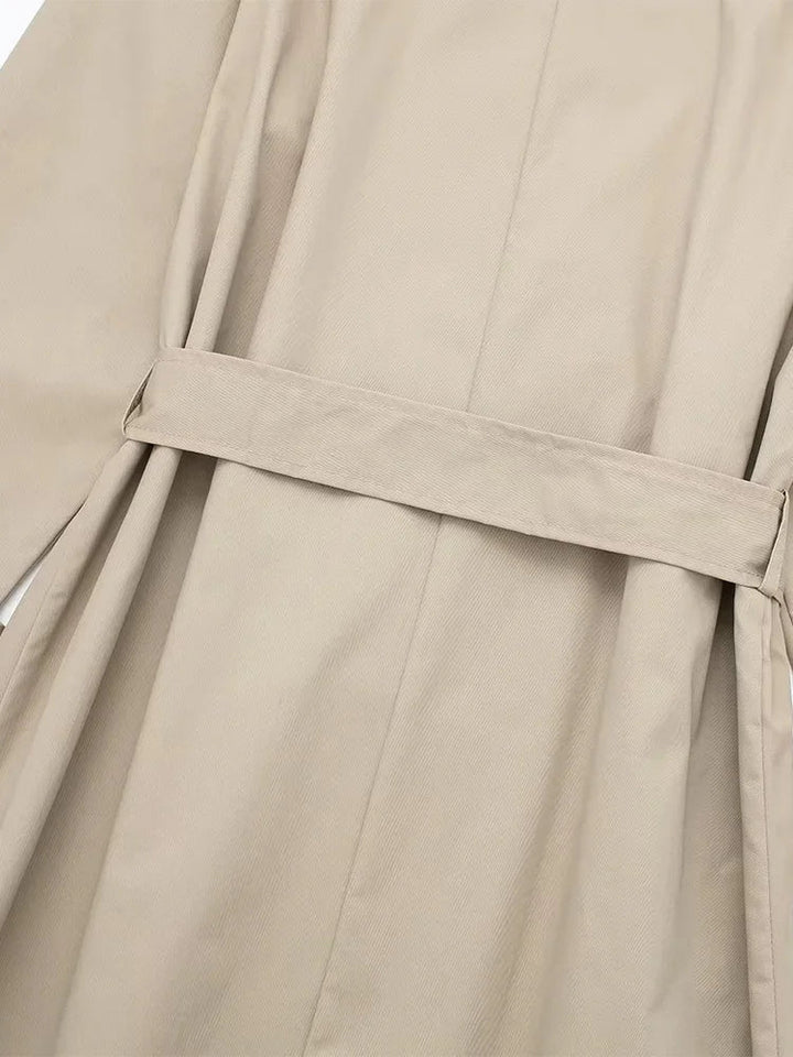 Women's Belted Longline Trench Coat with Wide Collar
