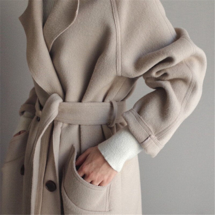 Women's Long Wool Coat Double-Breasted Notched Lapel