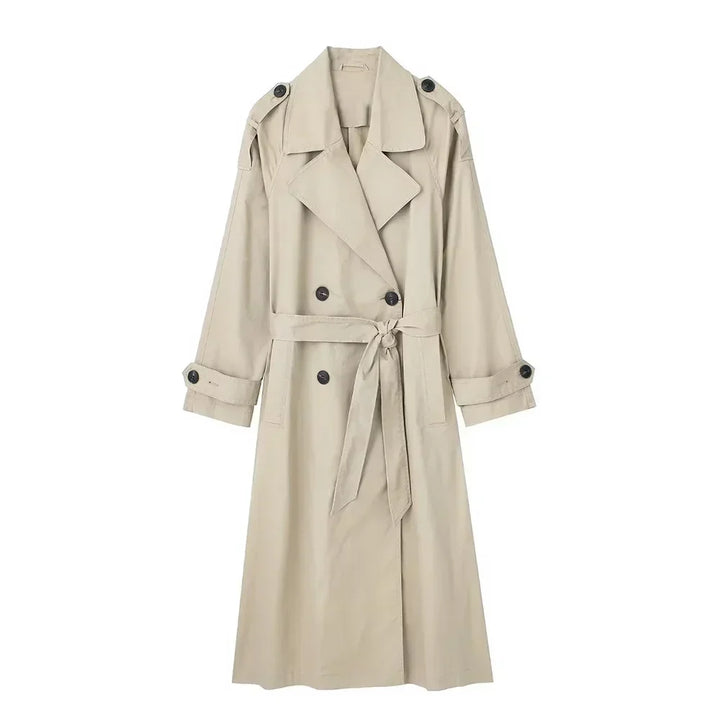 Women's Belted Longline Trench Coat with Wide Collar