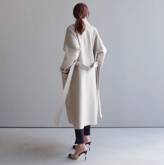 Women's Long Wool Coat Double-Breasted Notched Lapel