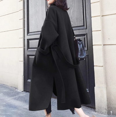 Women's Long Wool Coat Double-Breasted Notched Lapel