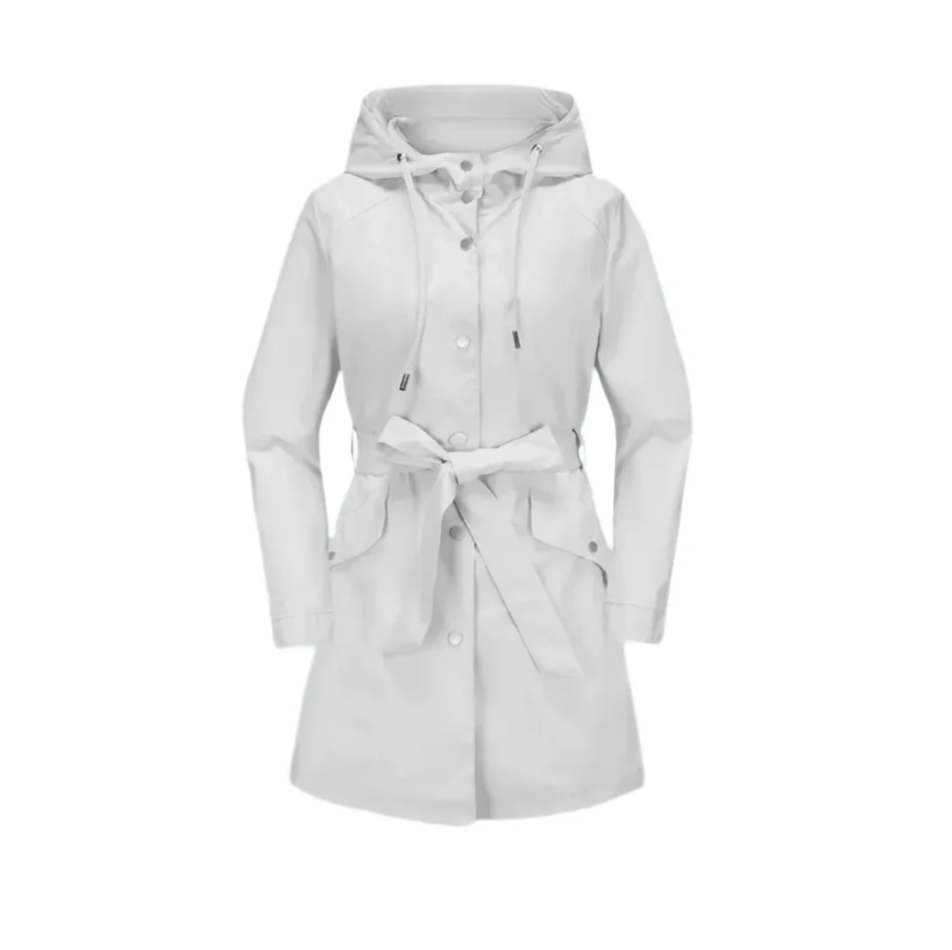 Women's Belted Hooded Trench Coat with Button Front