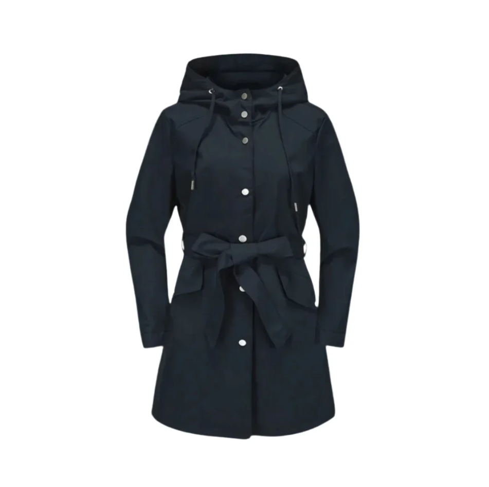 Women's Belted Hooded Trench Coat with Button Front