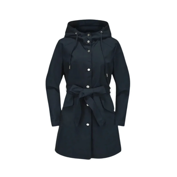 Women's Belted Hooded Trench Coat with Button Front