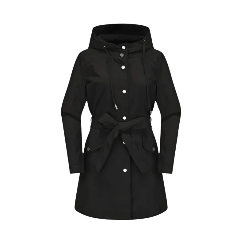 Women's Belted Hooded Trench Coat with Button Front