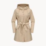 Women's Belted Hooded Trench Coat with Button Front