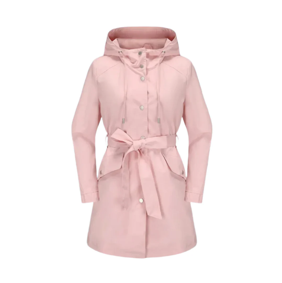 Women's Belted Hooded Trench Coat with Button Front