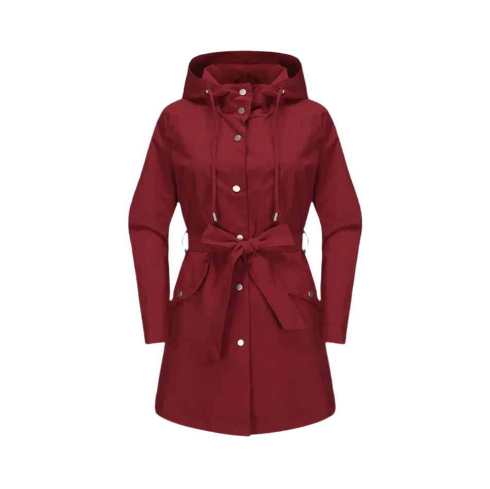 Women's Belted Hooded Trench Coat with Button Front
