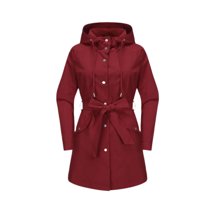 Women's Belted Hooded Trench Coat with Button Front
