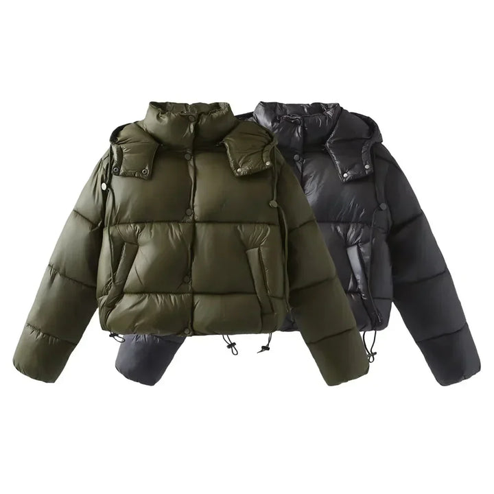 Women’s Cropped Hooded Puffer Jacket Oversized Winter Coat