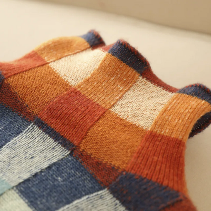 Women's Color Block Checkered Knit Pullover Sweater