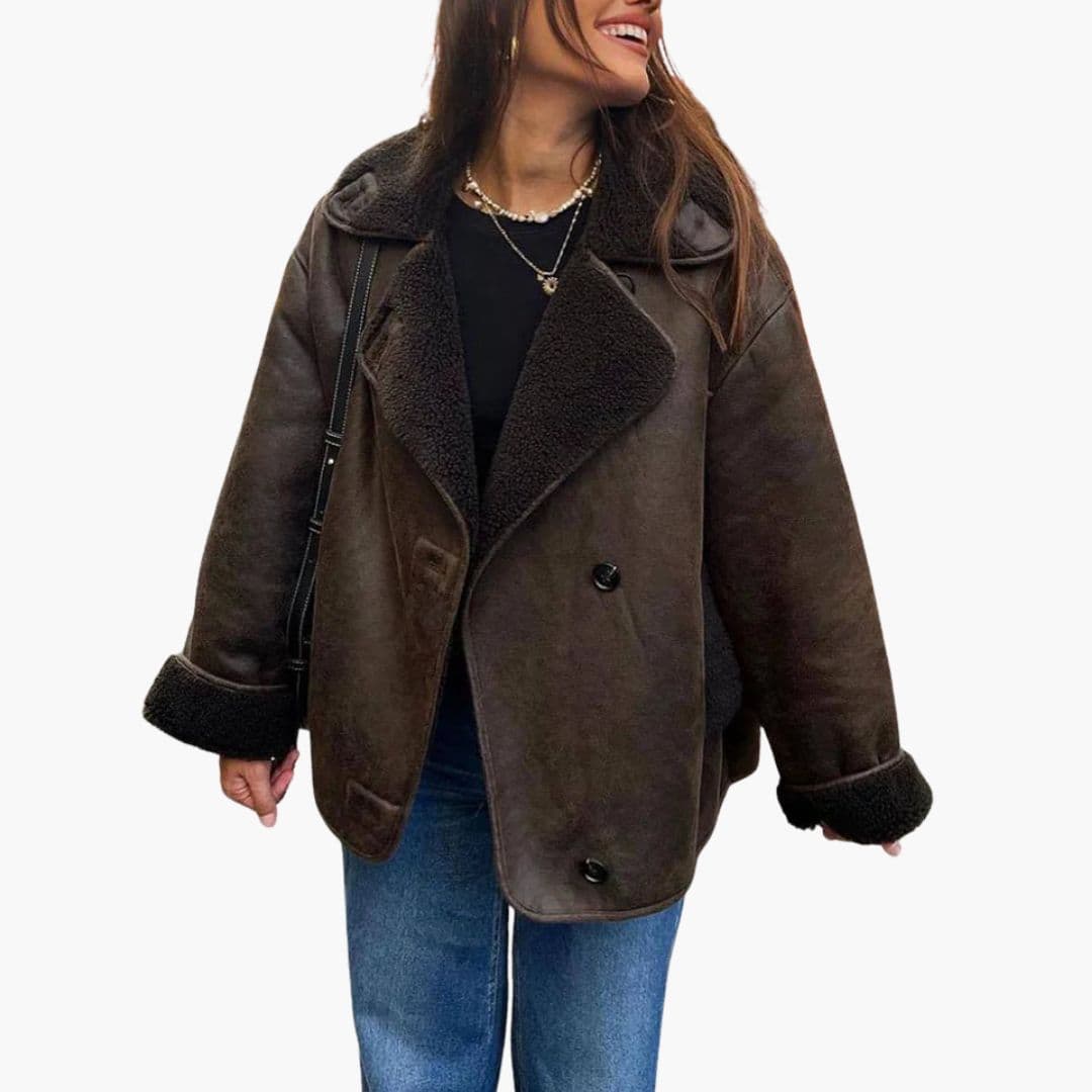 Women's Lapel Collar Jacket with Sherpa Lining