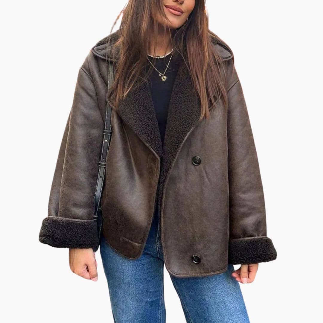 Women's Lapel Collar Jacket with Sherpa Lining