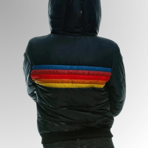 Women’s Retro Rainbow Stripe Puffer Jacket