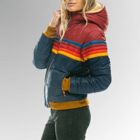Women’s Retro Rainbow Stripe Puffer Jacket