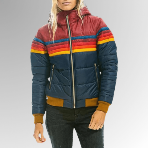 Women’s Retro Rainbow Stripe Puffer Jacket