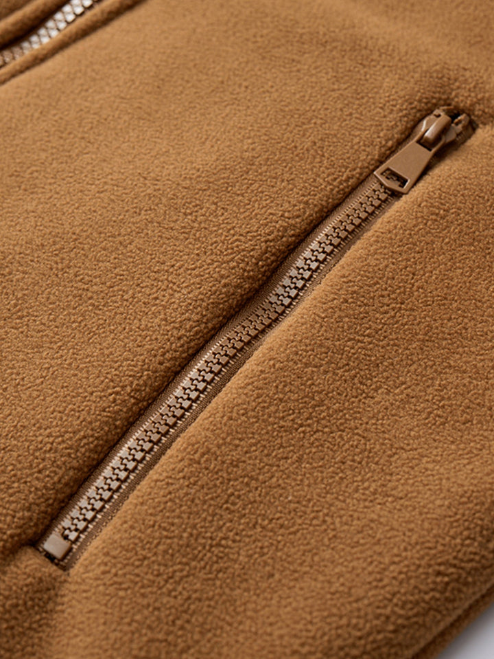 Teddy Lined Polar Fleece Zip-Up Stand Collar Jacket