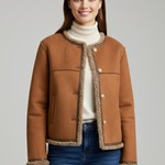 Women Jacket with Button Closure and Trim Edging