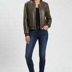 Women’s Bomber Jacket with Collared Neck and Woven Outer Surface