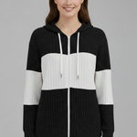 Women’s Hooded Jacket with Zipper and Ribbed Panels