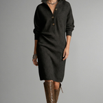 Women’s Knit Sweater Dress with Ribbed Texture and Button Placket
