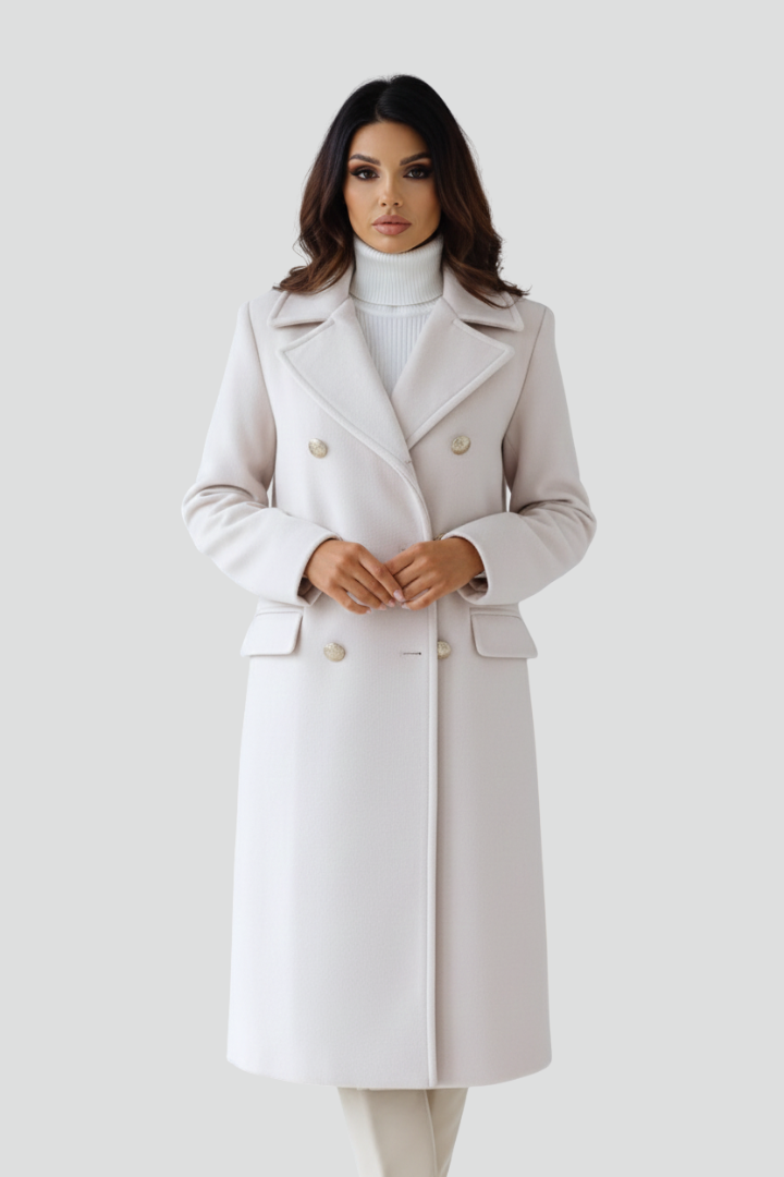 Women’s Long Coat with Double Buttons and