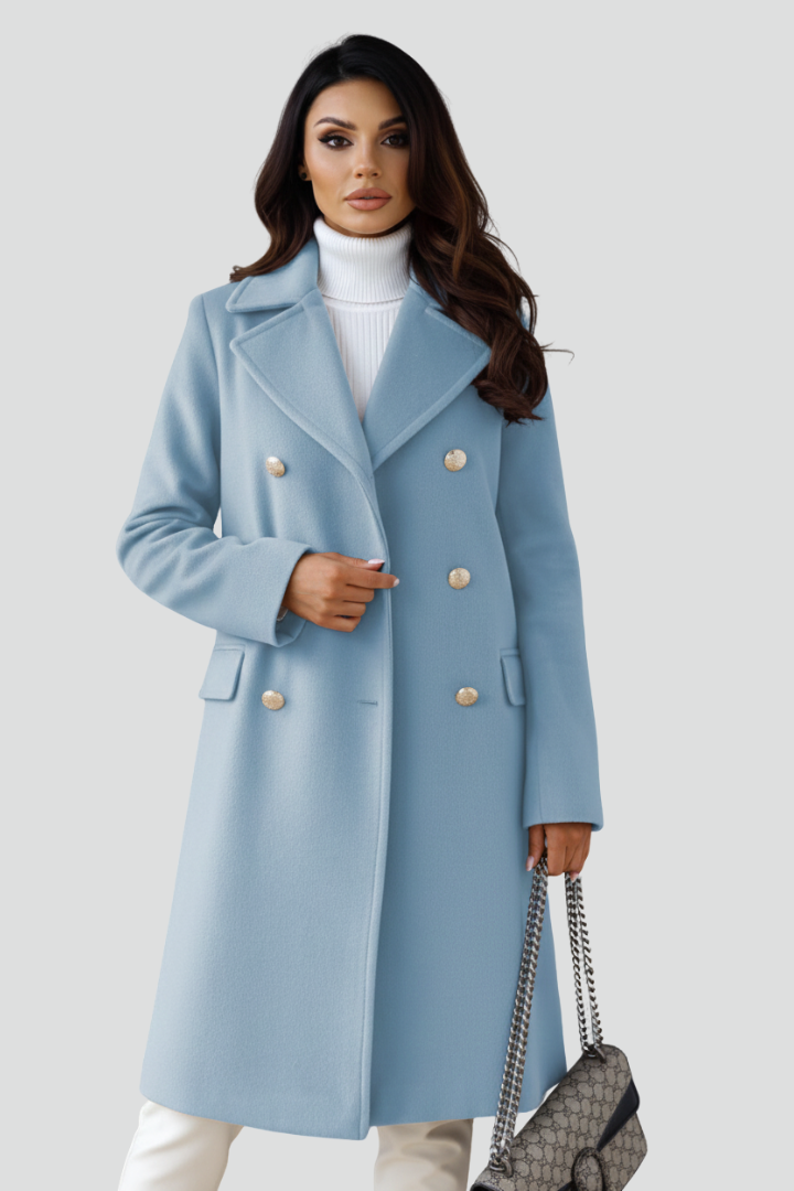 Women’s Long Coat with Double Buttons and