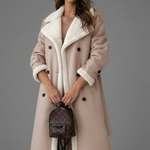 Women’s Long Coat with Lapel Collar and Trim Detailing