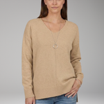 Women’s V-Neck Textured Knit Sweater with Chevron Pattern and Long Sleeves