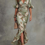 Anastasia | Long Satin Dress with Floral Print
