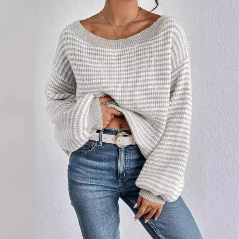 Women's Striped Off-Shoulder Knit Sweater