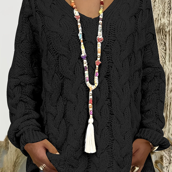 Women's Cable-Knit V-Neck Relaxed Sweater