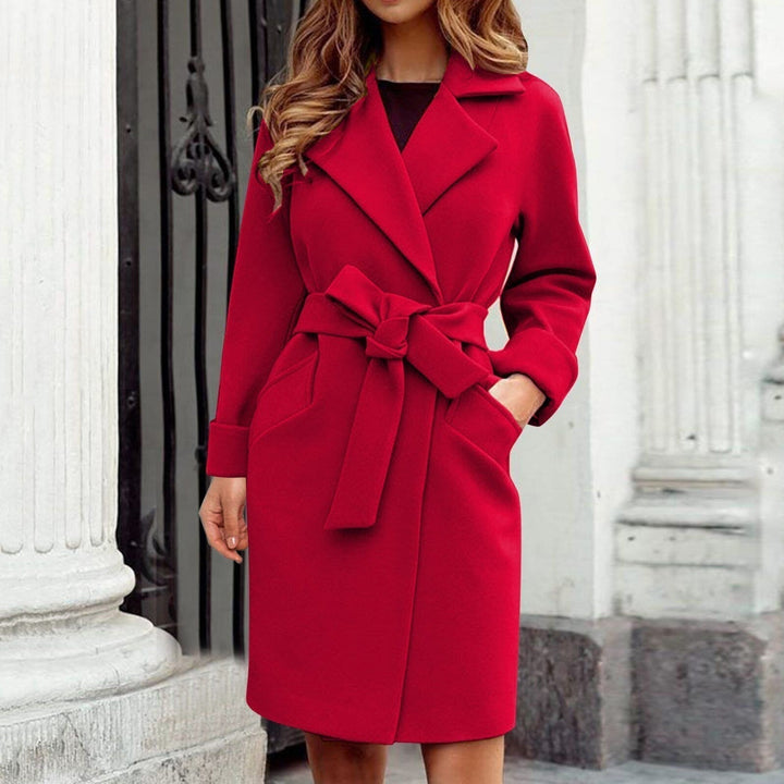 Women's Belted Trench Coat with Wide Lapel Collar