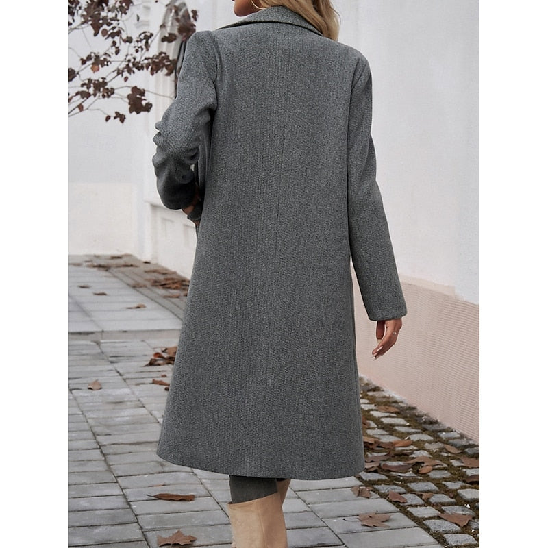 Women's Longline Tailored Coat with Turndown Collar