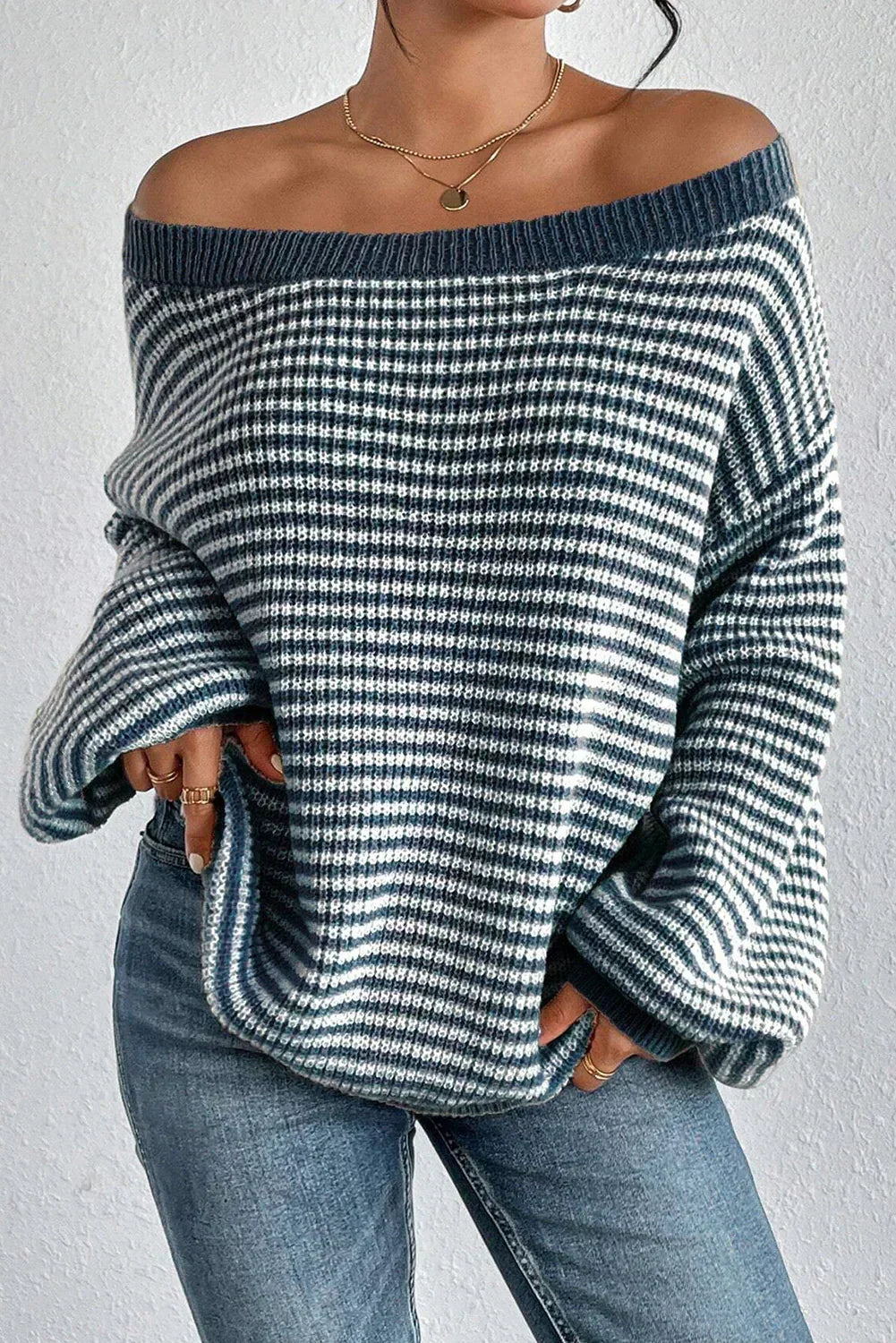 Women's Striped Off-Shoulder Knit Sweater