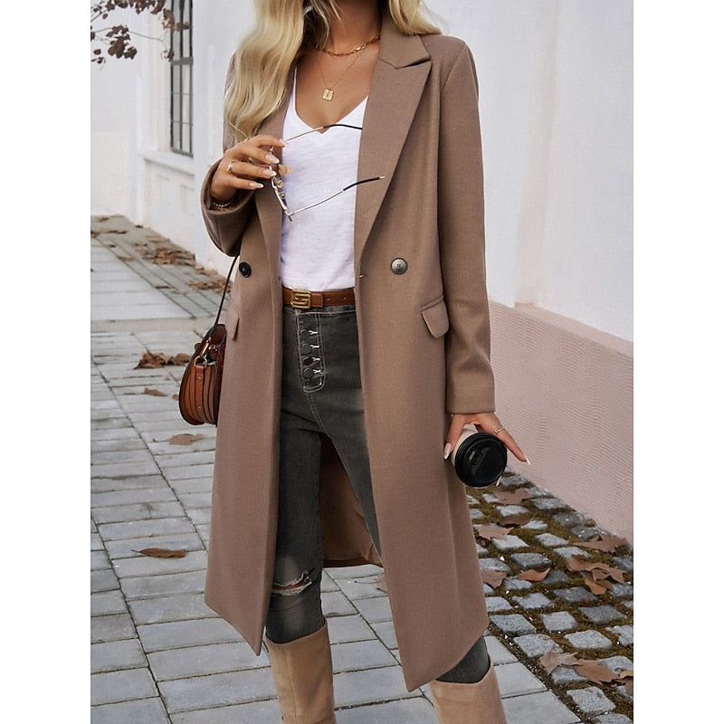 Women's Longline Tailored Coat with Turndown Collar