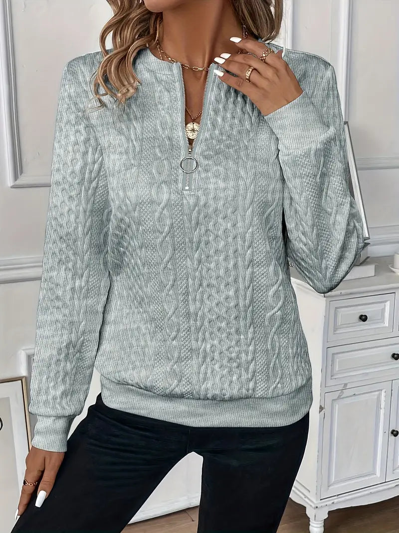 Women's Long Sleeve Zipper Sweater Loose Fit