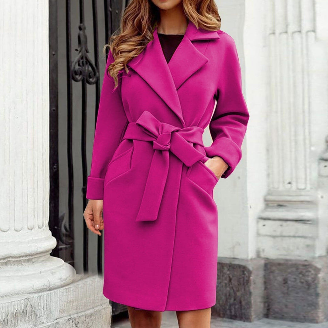 Women's Belted Trench Coat with Wide Lapel Collar