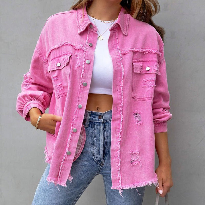 Cecilia | Distressed Oversized Denim Jacket for Women