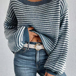 Women's Striped Off-Shoulder Knit Sweater
