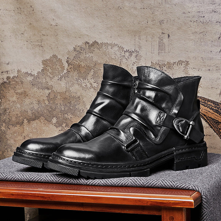 Men's Brown Solid Color Lace-up Men's Boots Martin Boots