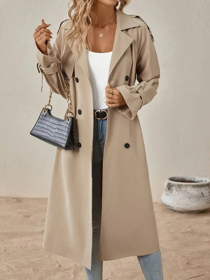 Women's Double-Breasted Trench Coat with Belted Waist