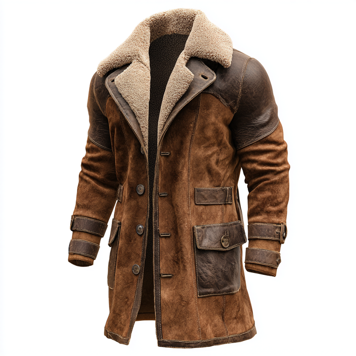Vintage Brown Men's Leather Shearling Coat