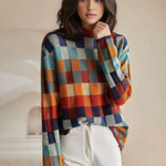 Women's Color Block Checkered Knit Pullover Sweater
