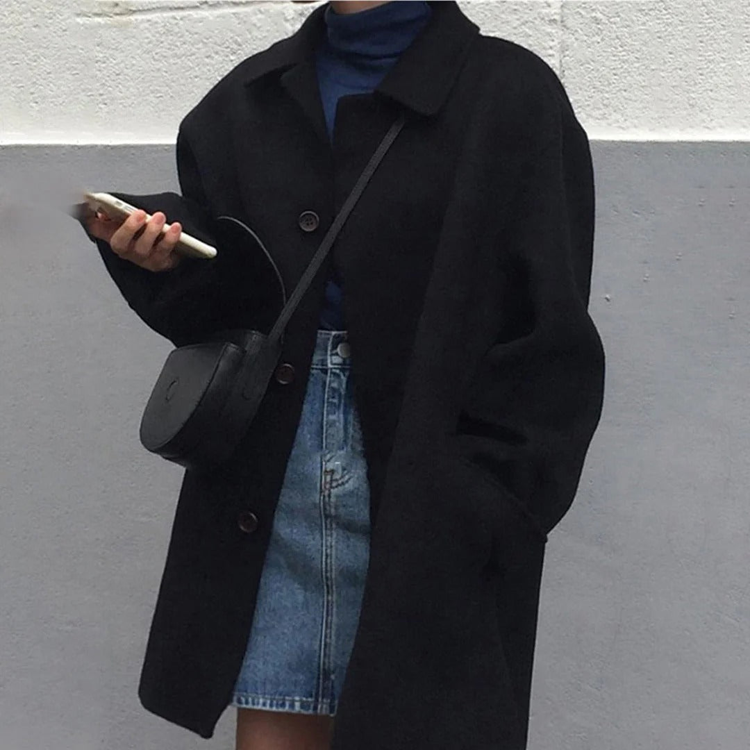 Women's Button-Front Wool Coat with Classic Collar