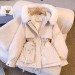 Women's Winter Coat Drawstring Waist Faux Fur