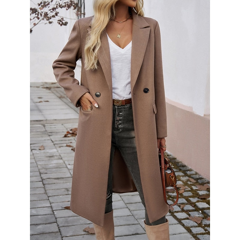 Women's Longline Tailored Coat with Turndown Collar